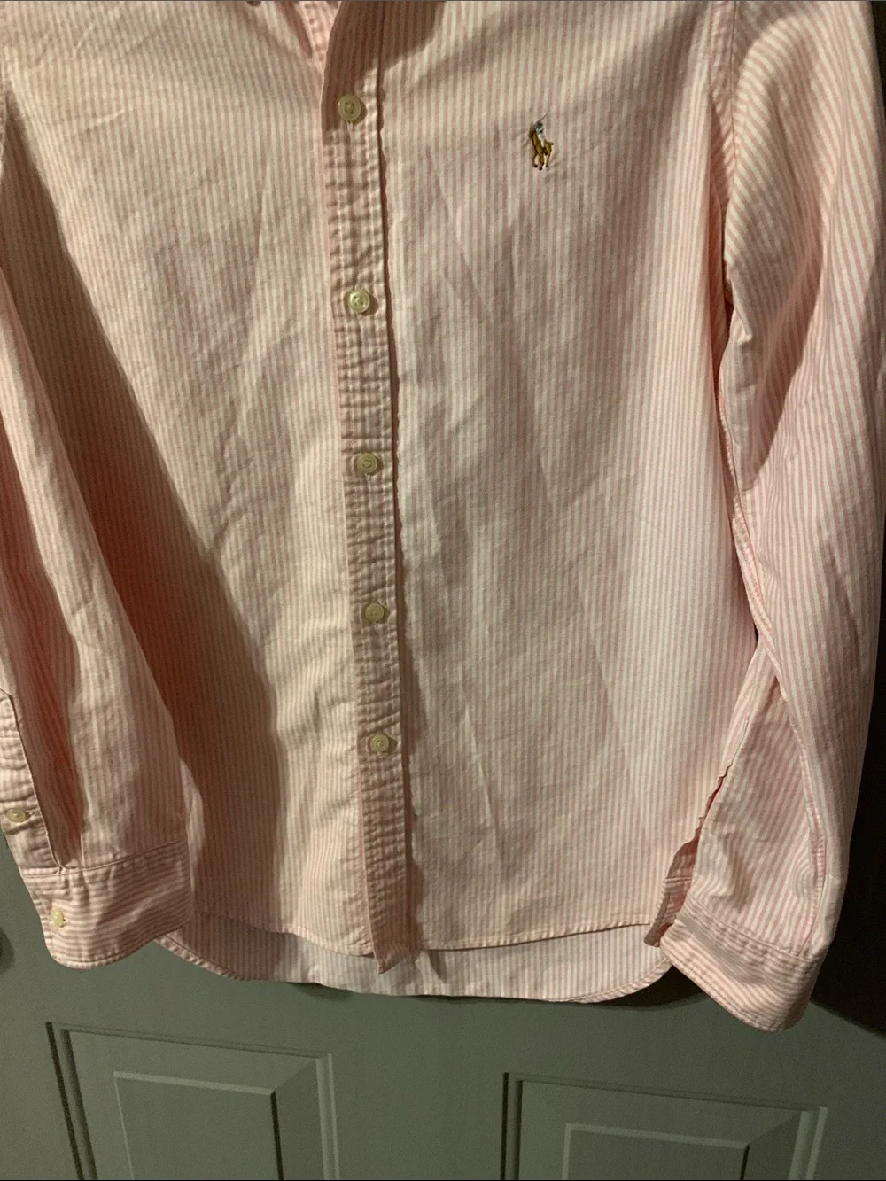 Ralph Lauren sport Youth Button-Down Shirt Size 10 Like NEW Pink & White Stripes